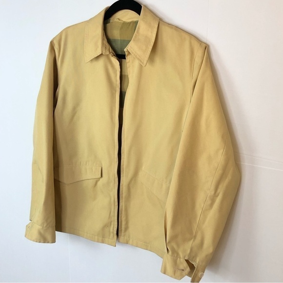 VINTAGE Permanent Press mustard yellow canvas cotton zip up jacket lined 36 - Picture 3 of 13